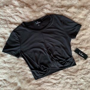 Lulu’s dark grey twist front crop top
